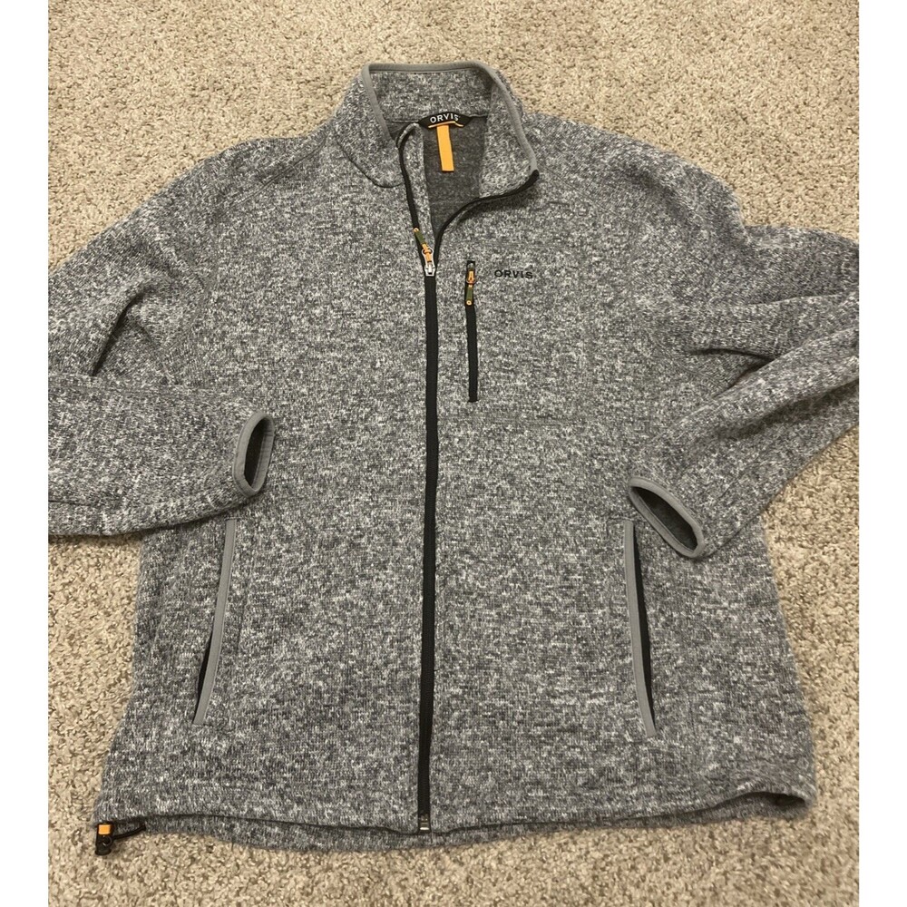 ORVIS Trout Bum Fleece Men's Full Zipper Insulated Jacket Grey-Black Size Medium